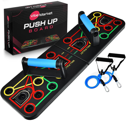 VM Push Up Board - Portable Home Gym Equipment for Men & Women | Muscle Max Pushup Board with Resistance Bands - Fitness & Strength Training