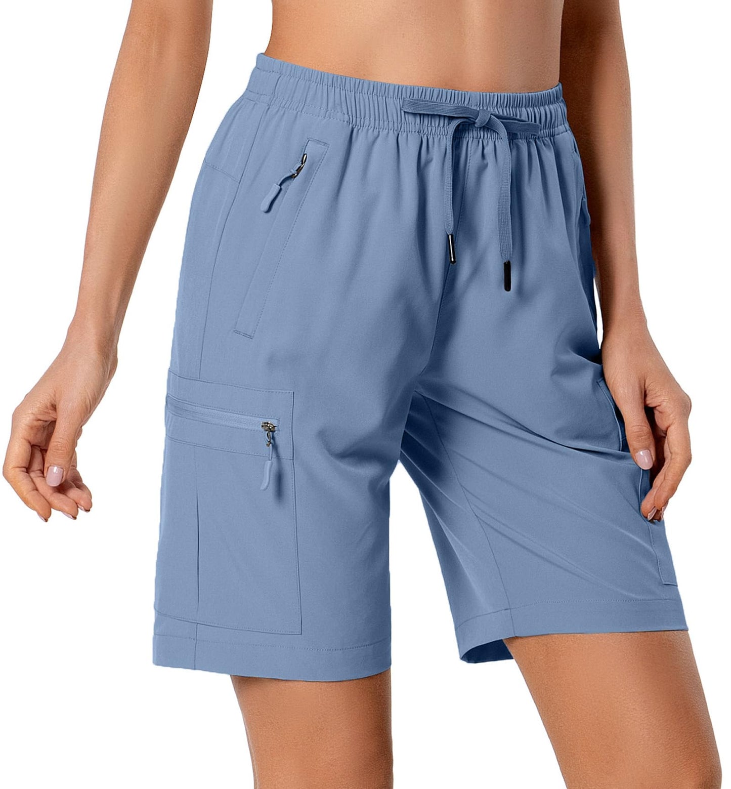 Hugut Women's Lightweight Hiking Cargo Shorts Quick Dry Athletic Shorts Camping Travel Golf Zipper Pockets Water Resistant Stone Blue