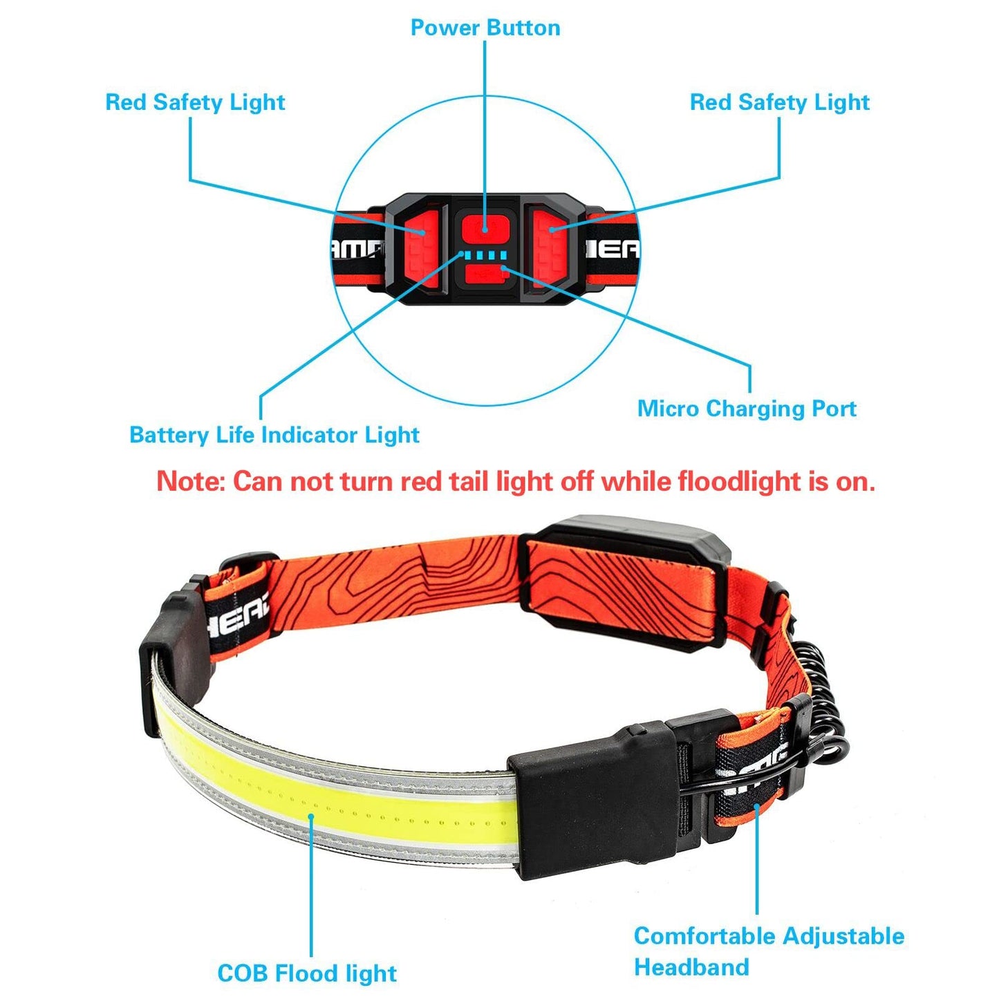 COSOOS Original 2 LED Headlamp Rechargeable Flashlight, Bright Wide Beam Headlamp Outdoor, Red Tail Light,Adjustable Headband for Adult & Kid, 500Lumen,Lightweight Headlight Hiking Camping Gear