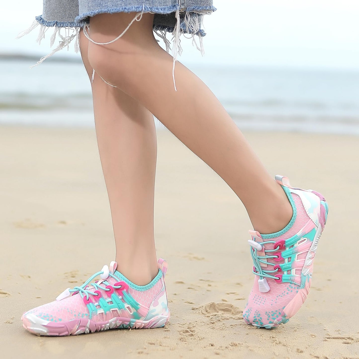 ANYUETE Kids Water Shoes Boys Girls Quick Dry Aqua Socks Barefoot Beach Pool Swim Pink 13 Little Kid