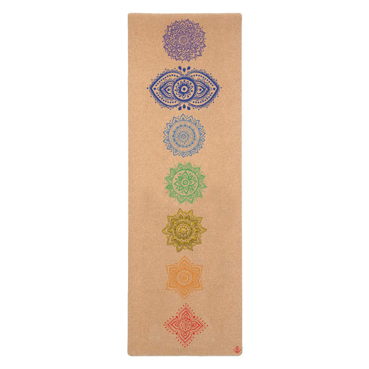 Shakti Warrior Chakra Cork Yoga mat - Artist Designed, Premium eco friendly mats, Non Slip, Non Toxic, Great for Regular & Hot Yoga, Pilates and Work out (72 inch x 24 inch x 3mm Thick)