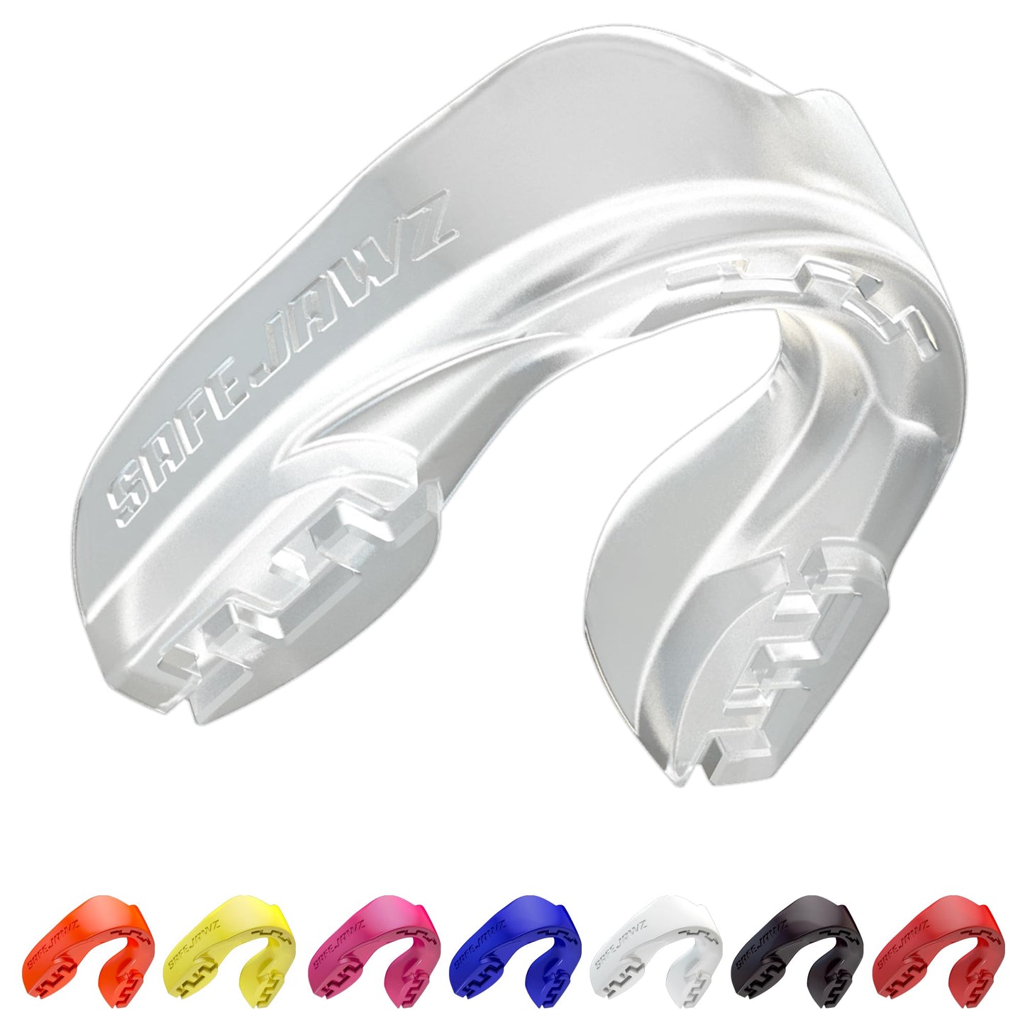 SAFEJAWZ Mouth Guard, Slim Fit Mouthguard for Adults with Case, Easy Fit Remoldable Mouthpiece for Football, Boxing, Lacrosse, MMA, Basketball & All Contact Sports (Adult 12+ Years, Clear)