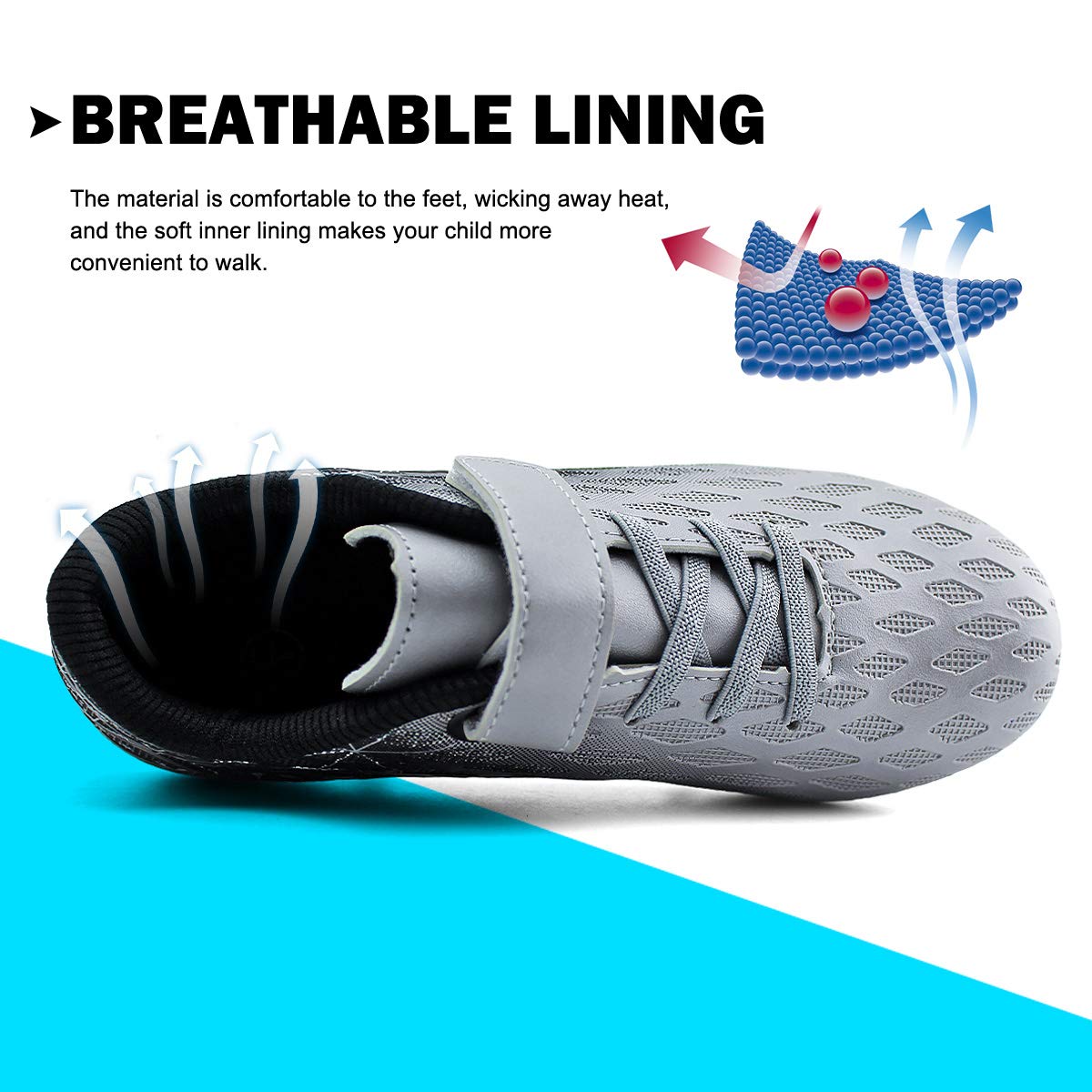 brooman Kids Firm Ground Soccer Cleats Boys Girls Athletic Outdoor Football Shoes(9,Silver)