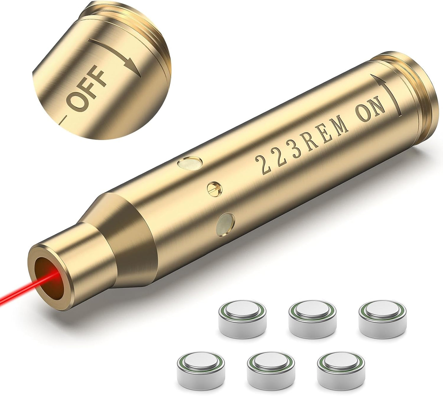 Laser Bore Sight for 5.56/.223 - Red Laser with On/Off Switch & 2 Battery Sets | 350 LGND (9x43mm) & 450 Bush