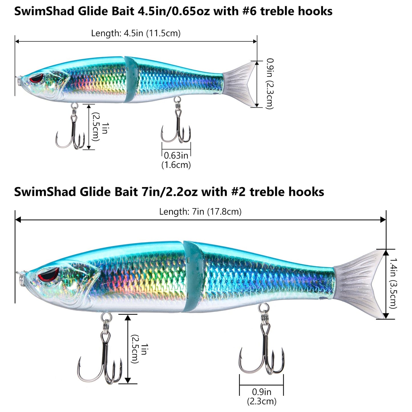 Bassdash SwimShad Glide Baits Jointed Swimbait Bass Pike Salmon Trout Muskie Fishing Lure,3-Pack