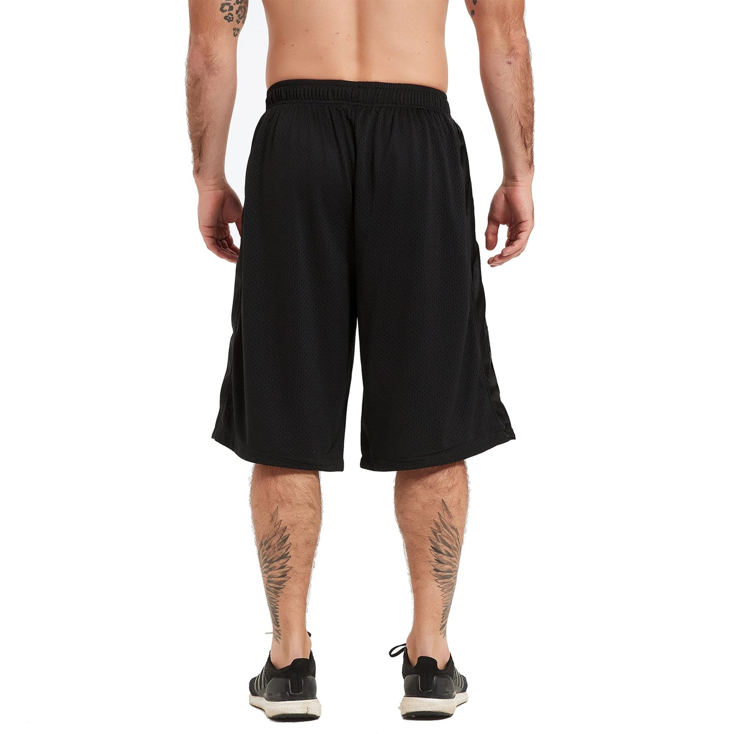 HQUEC Men's 12" Basketball Shorts Long Athletic Workout Gym Mesh Shorts Below Knee Loose-Fit with Pockets Black 2XL