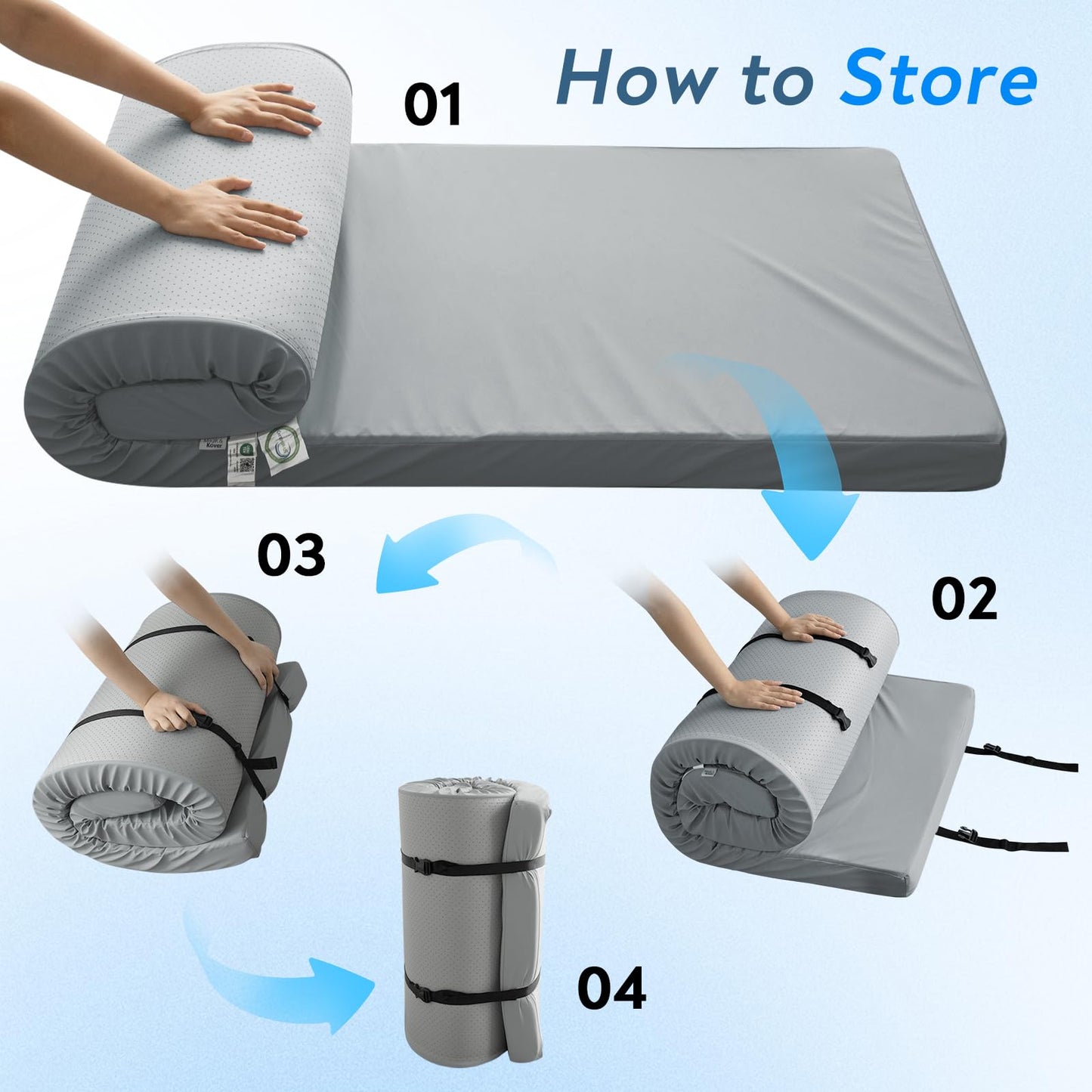 Memory Foam Camping Cot Mattress Pad, 3 Inch Thick Sleeping Pad with Waterproof Cover, 72"×24"×3" Non-Slip Portable Roll up Cot Mattress Pad Mat for Travel Truck Bed Tent, Not for 75"×30", Gray