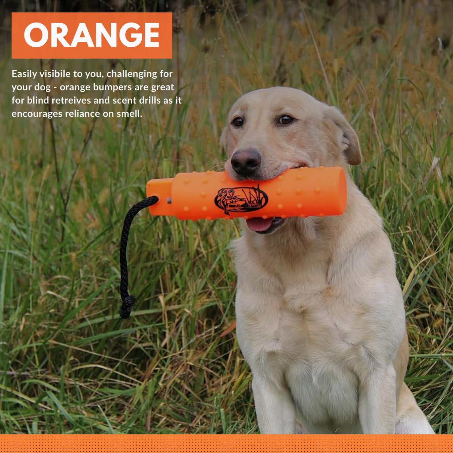 HuntEmUp 2" Plastic Dog Training Bumper – Knobby Retrieving Dummy for Retriever & Hunting Dog Training – Floating Water Training Dummy – Orange (6 Pack)
