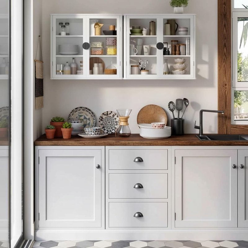 Bathroom Wall Cabinet Set of 2 - 56” Floating Display with Glass Doors & Adjustable Shelves | White Finish