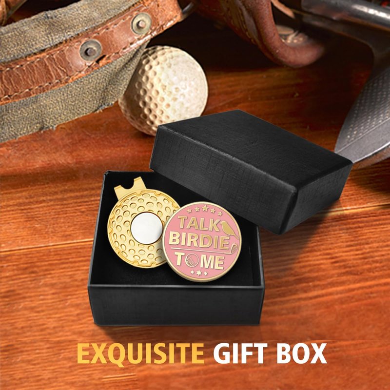 rofiowa Talk Birdie to Me Pink Gold Golf Ball Marker with Hat Clip, Funny Golf Accessories for Women, Christmas Mother's Day Birthday Gifts for Golf Fan Golfer, Novelty Golf Gifts for Her, OBJ018