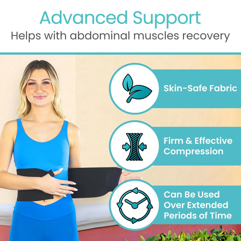 Vive Abdominal Binder Post Surgery (2 Panel) - Postpartum Belly Band - C-Section, Hysterectomy, Hernia Belt for Women, Men Black