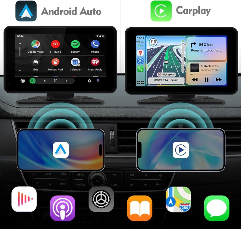 HD Portable Wireless CarPlay Touch Screen - 7-Inch Car Stereo with Bluetooth, GPS & Backup Camera | Universal Fit