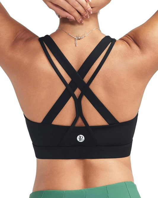 Seamless Strappy Sports Bra for Women - High Support Crisscross Back with Removable Pads | Comfortable Fit