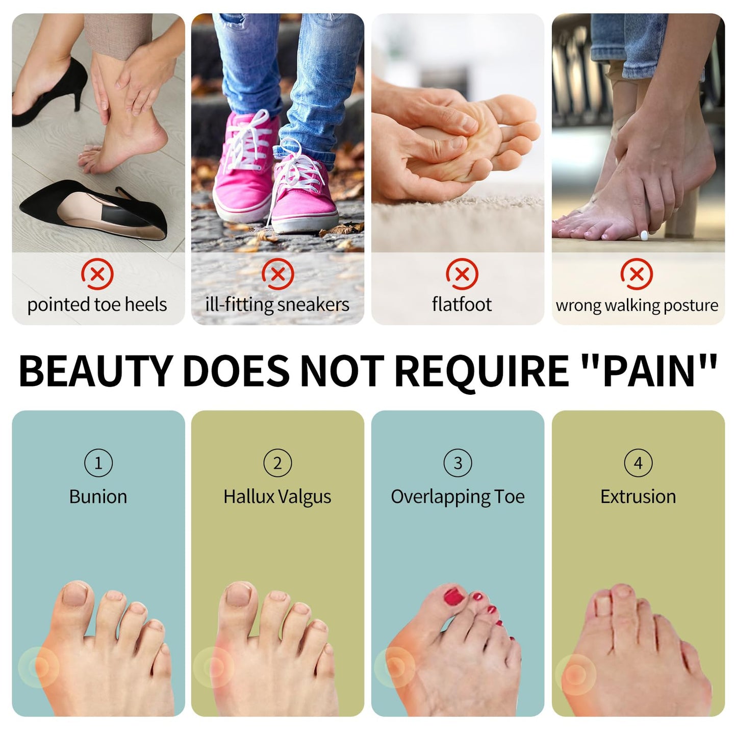 Erouevnket Bunion Corrector for Women & Men ：2-in-1 Adjustable Big Toe Relief Bunion Splints Hammer Toe Straightener，Comfortable, Effective Double Correction，1 set