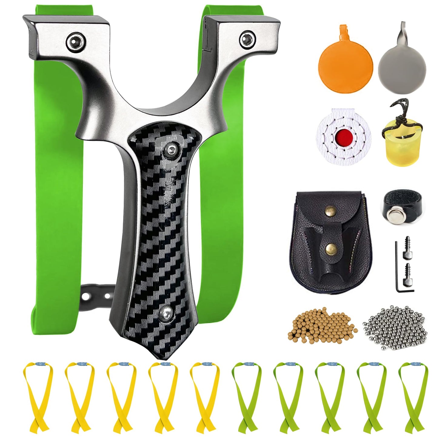 RCZZSUWE Professional Slingshot for Adults,Stainless Steel Hunting Catapult with Ergonomic Grip,High Velocity & Precision Shooting Kit (100 Ammo Balls, 10 Bands, Tactical Pouch & Targets)