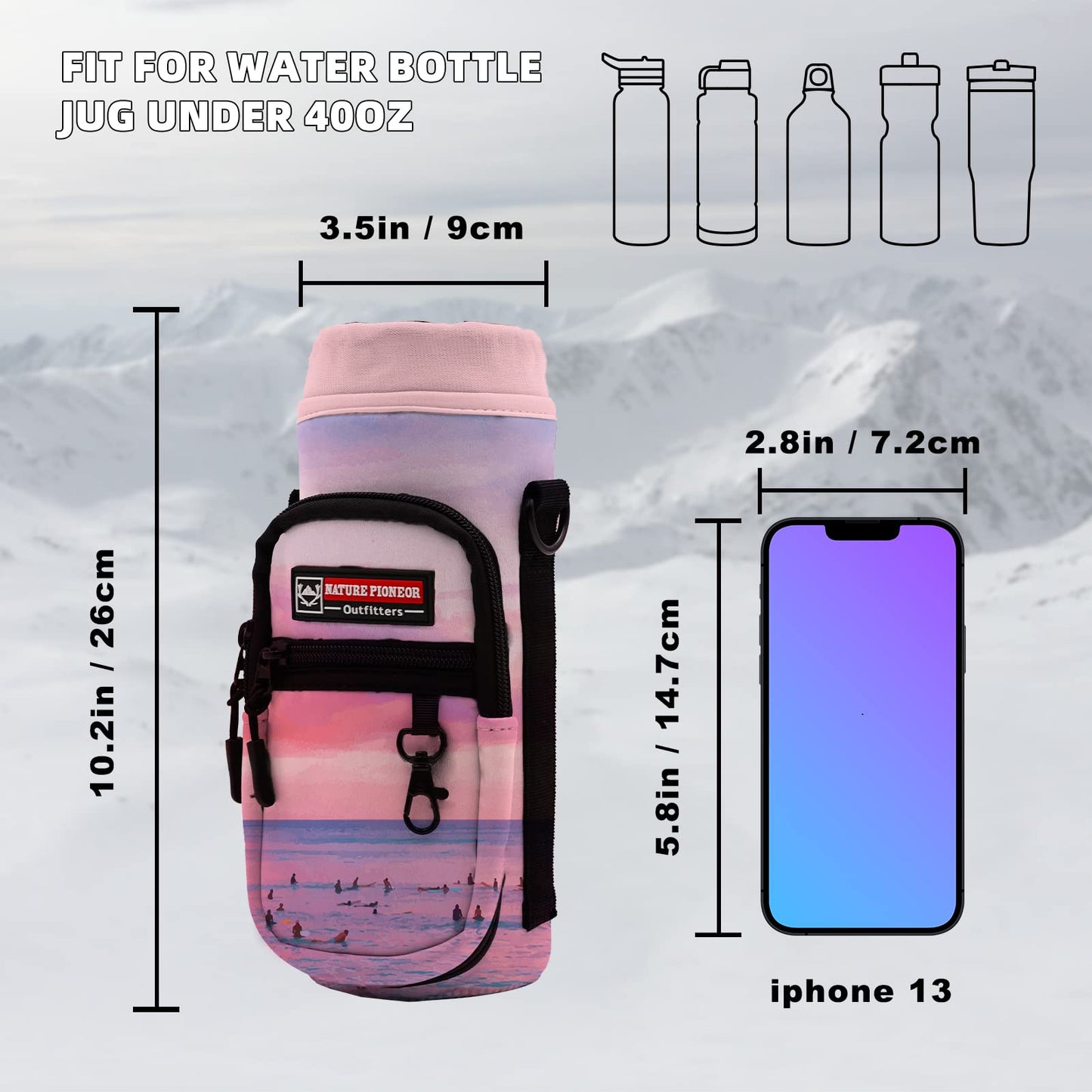 NATURE PIONEOR Water Bottle Carrier Holder Sleeve with Adjustable Strap25 32 40 oz, Insulated Water Bottle Holder Sling Bag