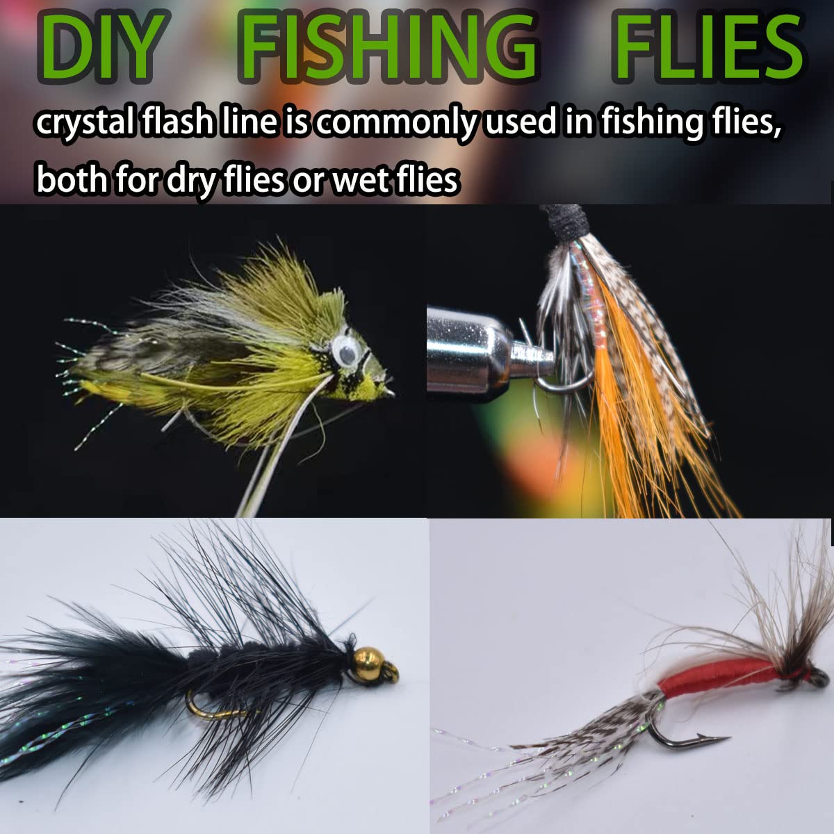 10 Pack Crystal Flash Line Fly Tying Material for Fishing Lure Flies (10 Colors Crystal Flash-Set A)