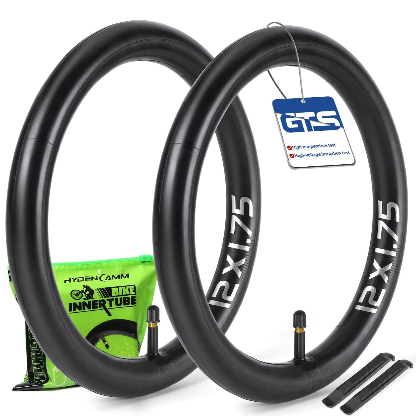 Hydencamm 2 Pack 12" / 12.5" Inch Bike Tube Fit 1.75/1.95/2.125 with 32mm Schrader Valve, 12.5 x 1.95 Bike Tube with 2PCS Levers, 12x2.125 Inner Tube Compatible with Kids Bikes, Strollers