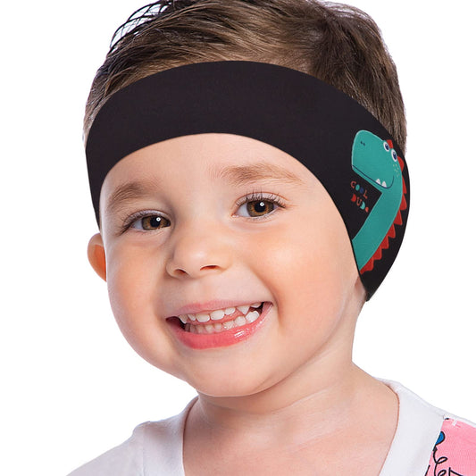 MoKo Swimming Headband for Kids, Cute Dinosaur Swinmmers Headband Ear Band for Kids Keep Water Out Waterproof Ear Protection Band for Bathing Swimming Ear Band for Kid Age 4-17 M Size - Black