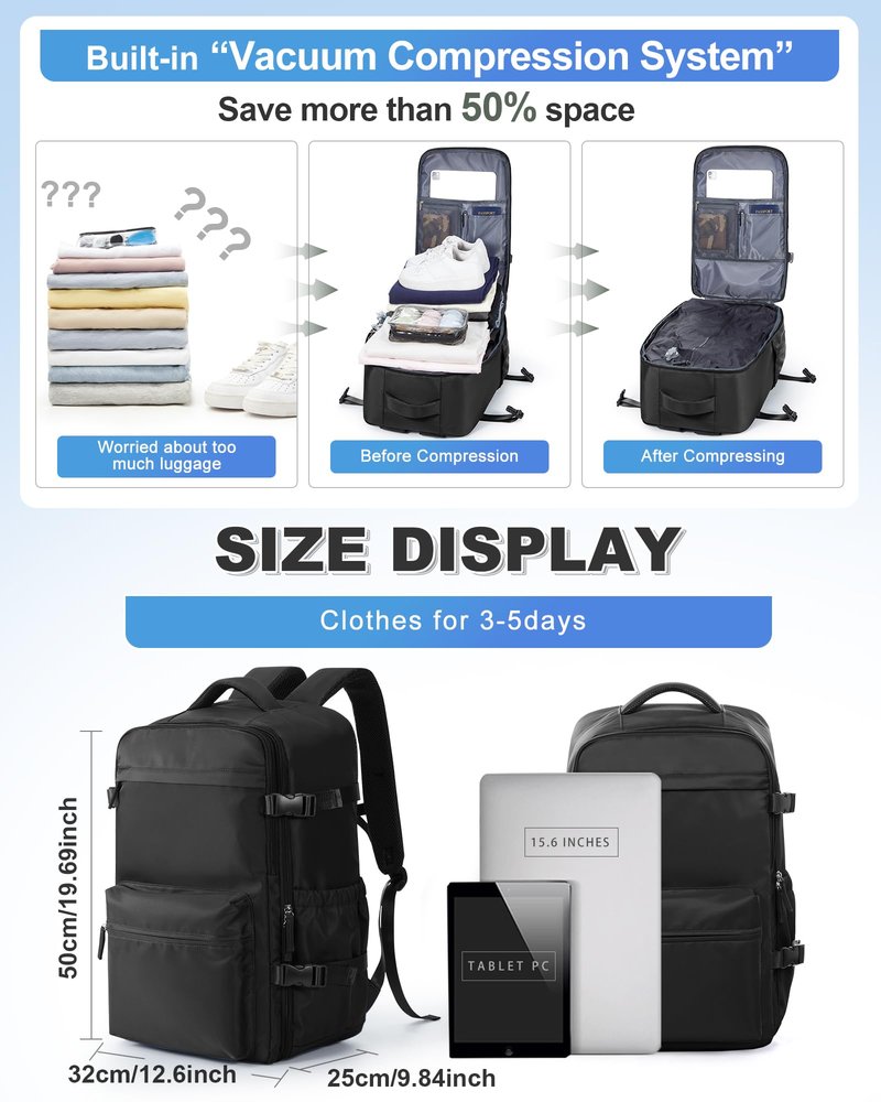 winspansy Small Travel Backpack Storage Vacuum Compression Bags with Pump for Travel Storage Carry on Business Day Vacpack Backpack for Women Men with Vacuum College Bag Dark Green