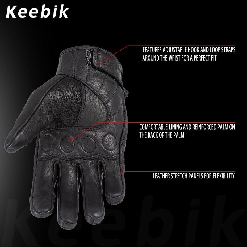 Goatskin Leather Motorcycle Racing Gloves - Reflective Skull Design, Touchscreen Compatible for Men & Women