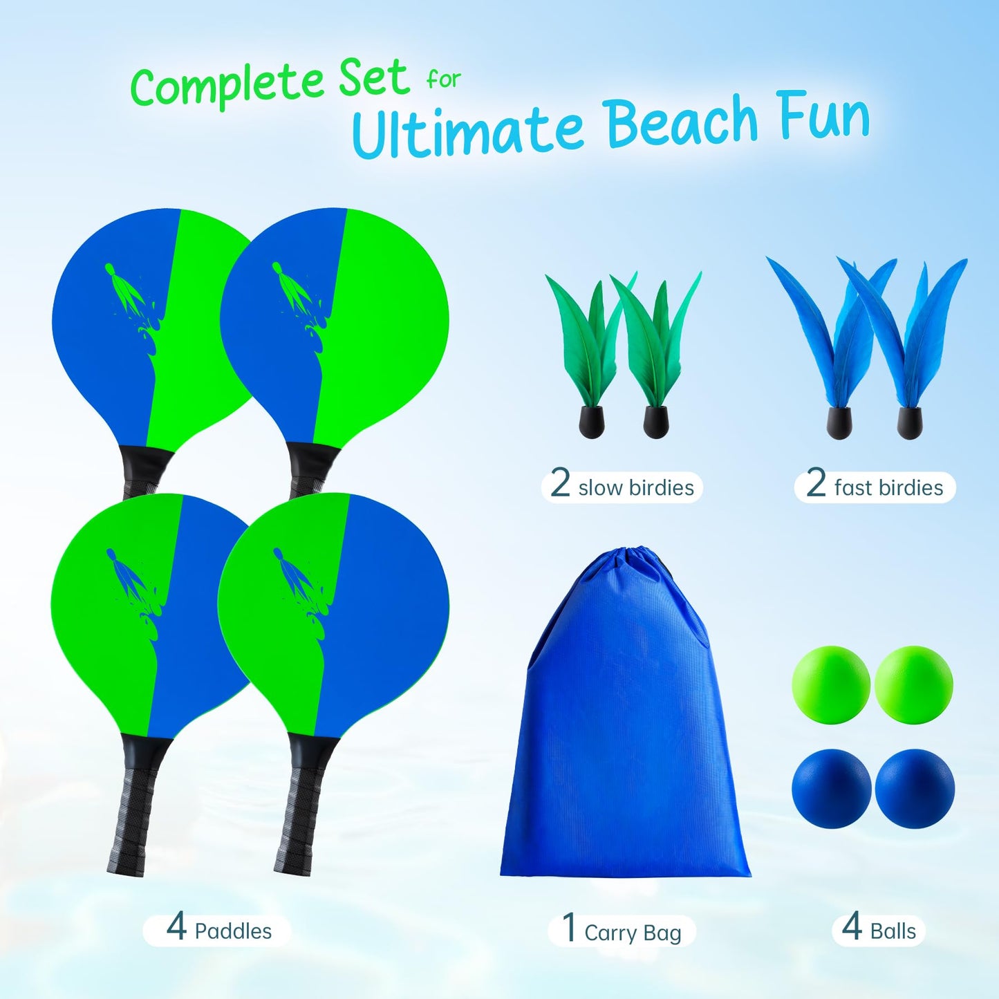 U&C Planet Beach Paddle Ball Set, Badminton Rackets, Family Outdoor Paddle Game Set for Kids and Adults, Backyard & Beach Game Park Camping Yard for Boys Girls All Ages