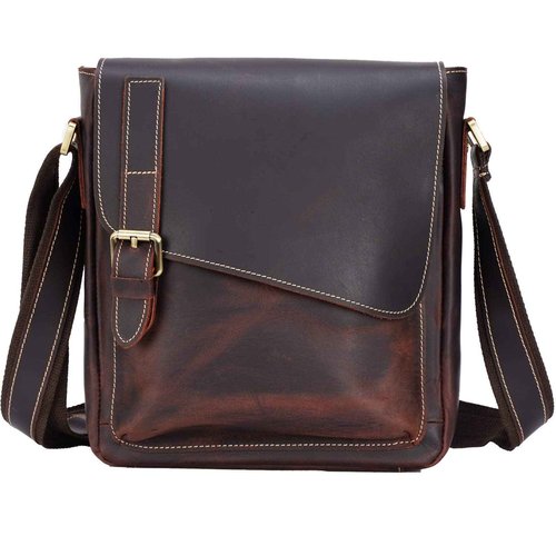 Masa Kawa Men's Leather Messenger Bag Retro Small Crossbody Shoulder Bag for Men Women Vintage Flap Over Man Purse Fits 10 Inch Tablet,Brown