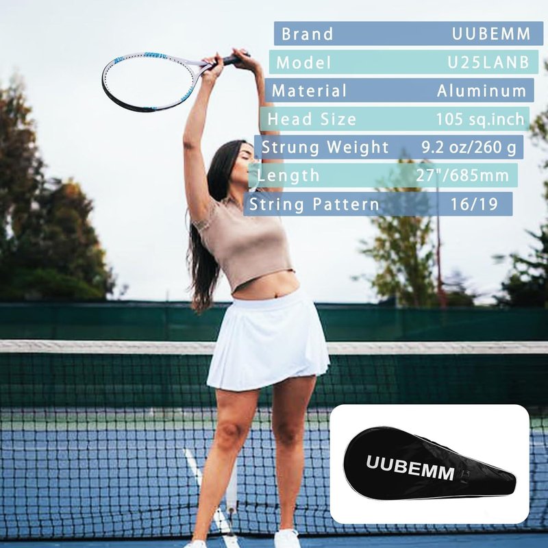 Tennis Rackets 2 Players Recreational for Adult,Lightweight Tennis Racquets for Beginner Student Training,Tennis Racket Set with Carrying Cover Bag,Grip Tapes,Tennis Balls (White/Blue -2 Rackets Set)