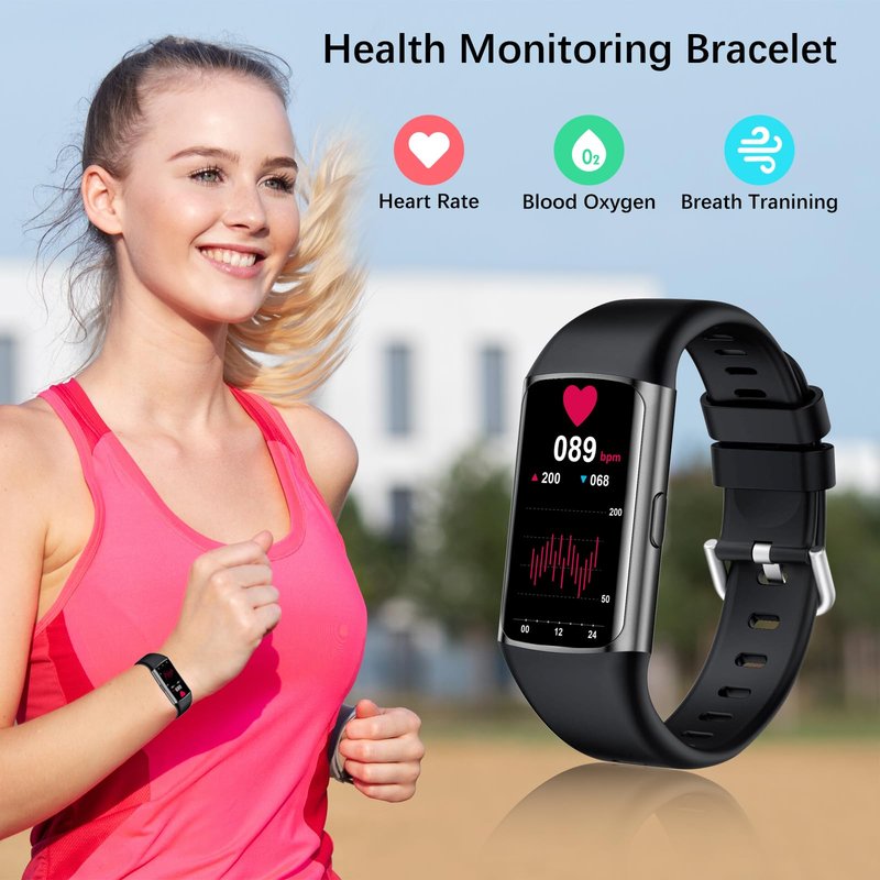 FKGZJF Smart Watch, Health Fitness Tracker Watch with 24/7 Heart Rate, Blood Oxygen Monitor, Sleep Tracker,Pedometer, IP68 Waterproof Activity Trackers Compatible with Android & iPhone Women Men