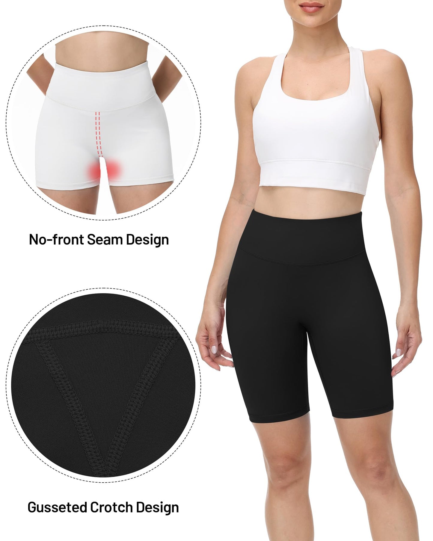 Runhit No Front Seam Biker Shorts for Women - 8'' High Waisted Workout Gym Yoga Running Spandex Compression Shorts Shorts with Tummy Control Black Small