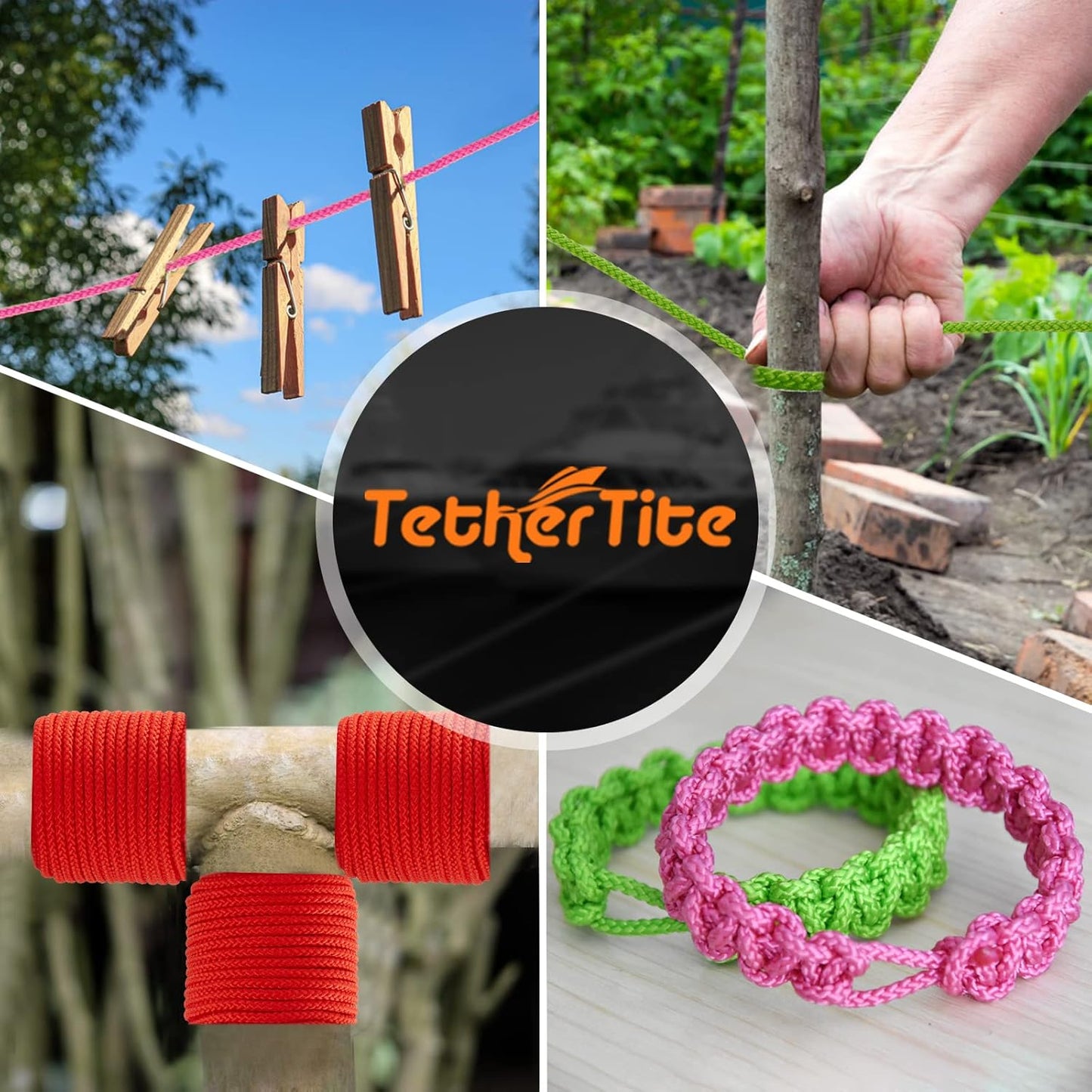 Utility Cord Diamond Braided 1/8" x 45' Polypropylene Rope - Heavy Duty General Purpose for Marine, Camping, DIY | Pink & Green, Orange
