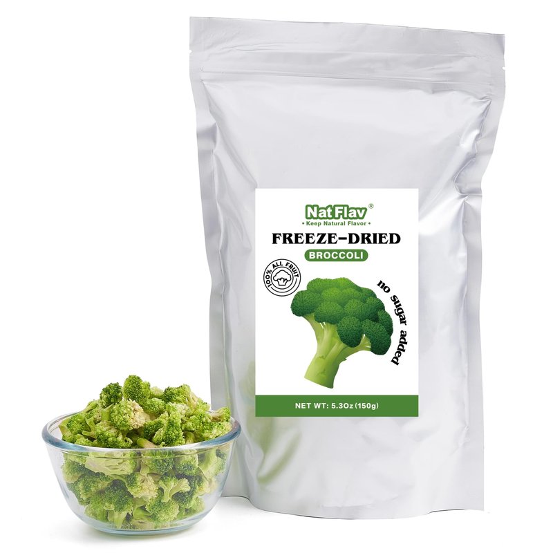 Nat Flav Freeze Dried Broccoli | 5.3oz | 100% Natural Broccoli | No Sugar & Additives | Non-GMO & Vegan Friendly | Healthy Snacks for Kids or Adults | Freeze Dried Backpacking & Camping Food