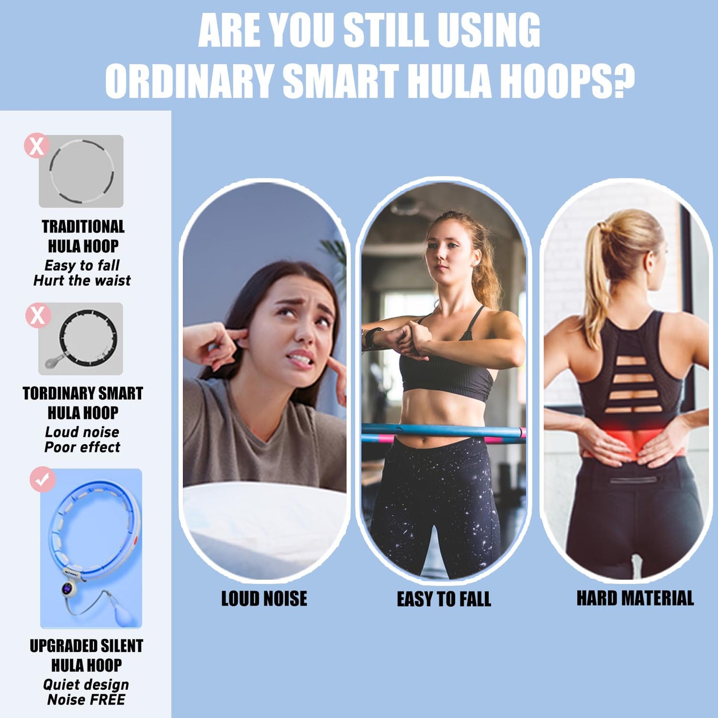 Leann L!fe U5-16 Knots 28”- 46”Counter, Waist Trimmer & Wash Bag, Upgraded Quiet Smart Weighted Hula Hoop for Adults Weight Loss, Infinity Hoop Plus Size, Fitness Exercise, Abdominal Toner, Blue