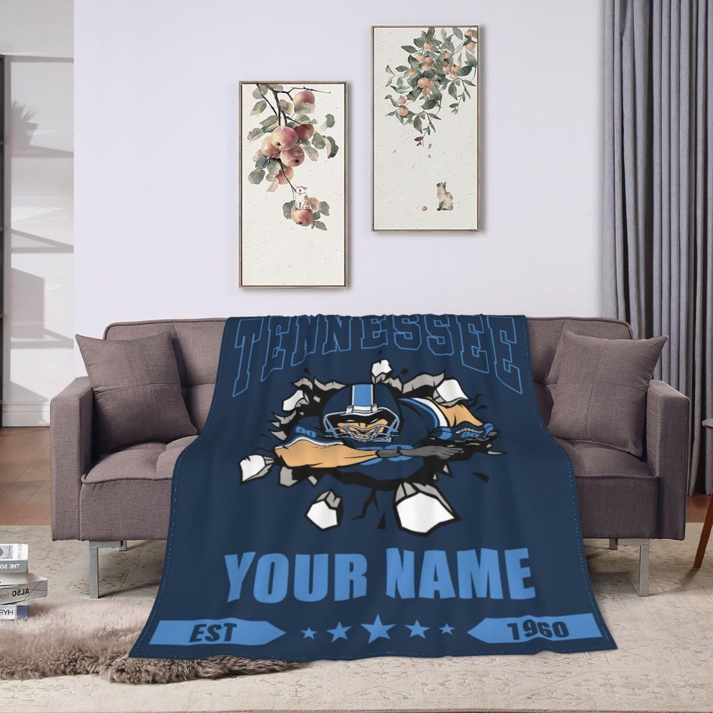 Personalized Tennessee Blanket with Name Number Custom Football Throw Blankets Customized Flannel Blanket Fan Gifts for Men Women Boy Decor for Couch, Bed, Sofa 30"x 40",40"x50", 50"x60", 60"x80"