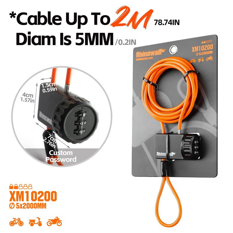 Rhinowalk Bike Lock Cable, 6.56ft Self-Retracting Security Cable, 5mm Diameter, Universal for Bikes, Motorcycles, Scooters & Strollers