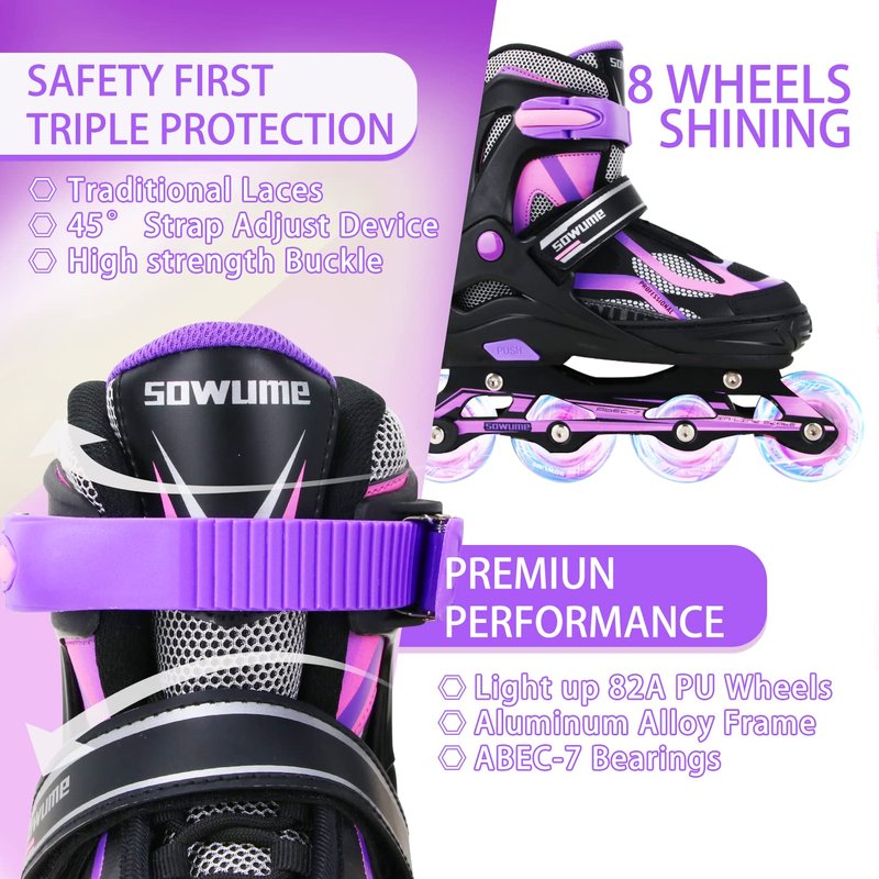Sowume Adjustable Blades for Roller Girls Boys and Kids, Roller Skates for Blades Adult Women and Men, Female and Male, Inline Skates with All Light Up Wheels, Patines para Mujer and adultos Hombre