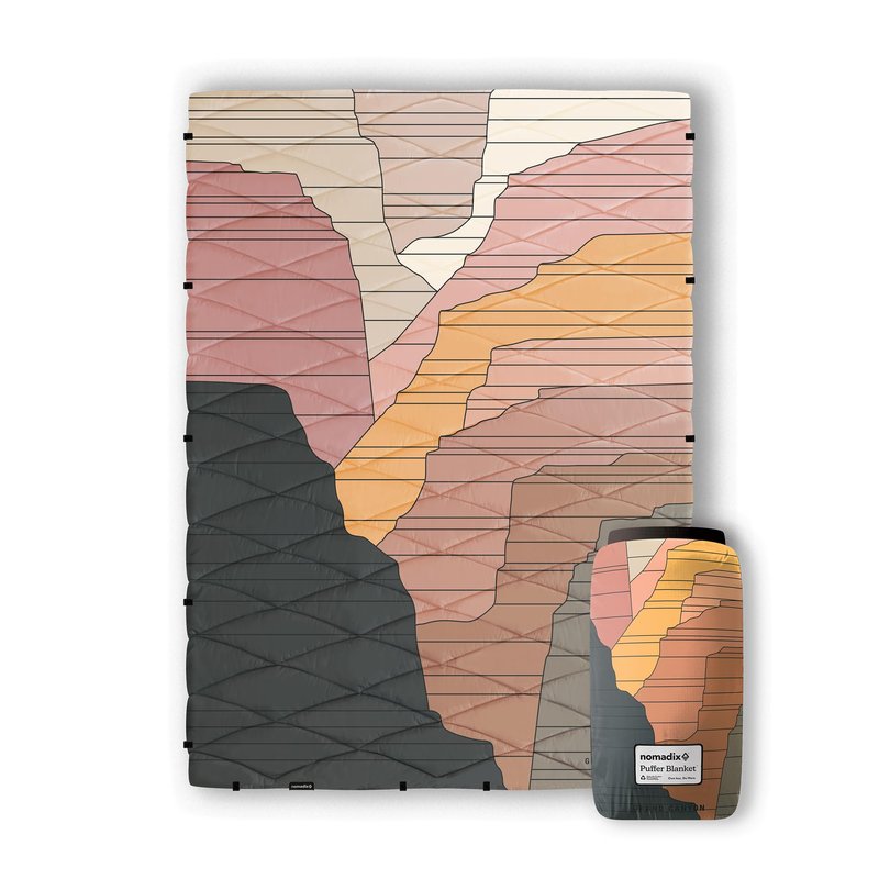 Nomadix Grand Canyon Puffer Blanket – Water-Resistant, Eco-Friendly Insulated Blanket with Snaps for Camping, Beach, and Travel, Made from Recycled Materials