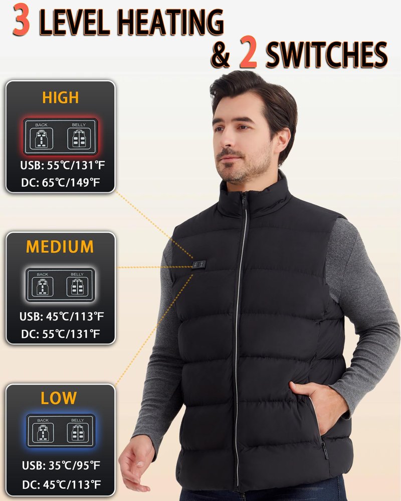 LQQSDPJ Electric Heated Vest for Men: Lightweight Warm Heated Jacket with 16000mAh Battery Pack - Winter Outdoor Hunting