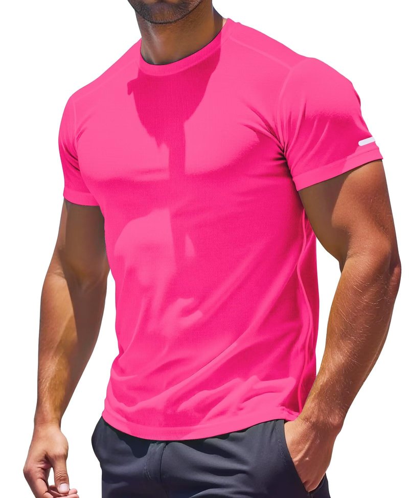 RGJU Workout Shirt Men Moisture Wicking Running T-Shirt(neon Pink,M)