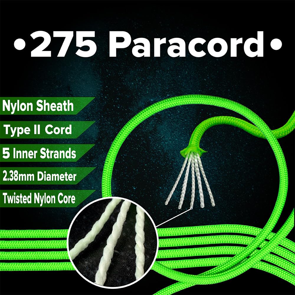 Paracord Planet 275lb Paracord – 3/32 Inch (2.38 mm) Nylon Crafting Cord with 5 Strand Inner Core – Dayglow (1000 ft)