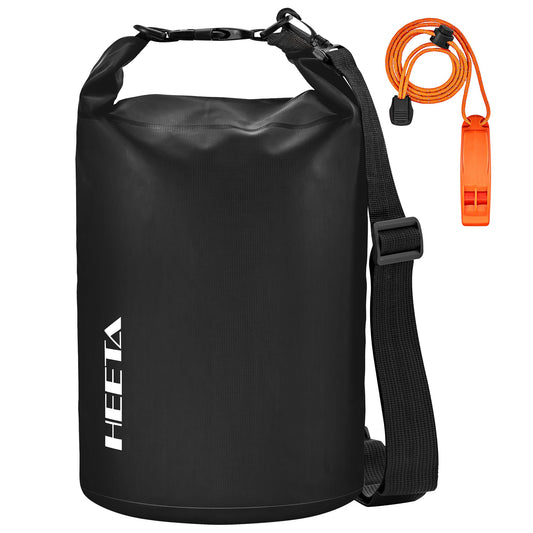 HEETA Waterproof Dry Bag for Women Men (Upgraded Version), Roll Top Lightweight Dry Storage Bag Backpack with Emergency Whistle for Travel, Swimming, Boating, Kayaking, Camping, Beach (Black, 10L)