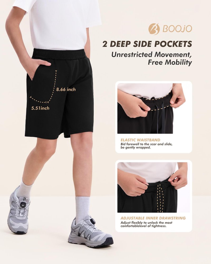 BOOJO 3 Pack Athletic Basketball Boys Shorts - Teen Black Soccer Running Baseball Quick Dry Shorts with Pockets for Youth