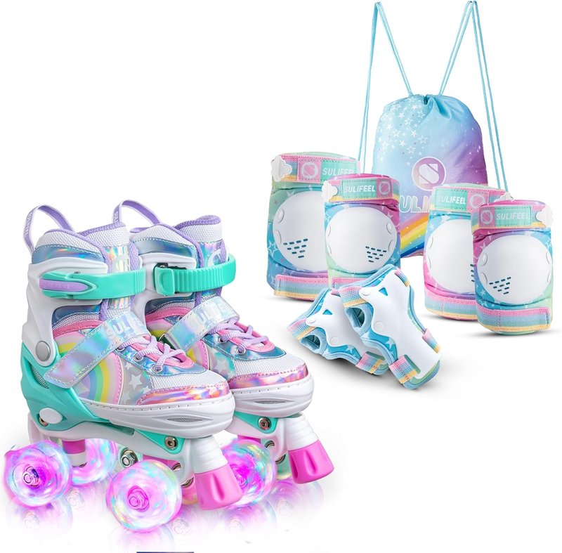 Rainbow Unicorn Roller Skates for Kids - Adjustable Protective Gear Set | Dazzle Small