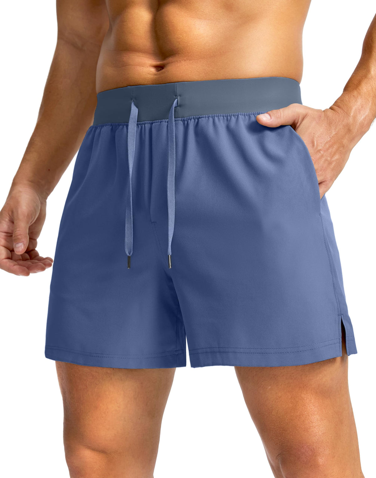 Soothfeel Men's Running Shorts with Zipper Pockets 5 Inch Lightweight Quick Dry Basketball Gym Workout Athletic Shorts for Men (Blue, XL)