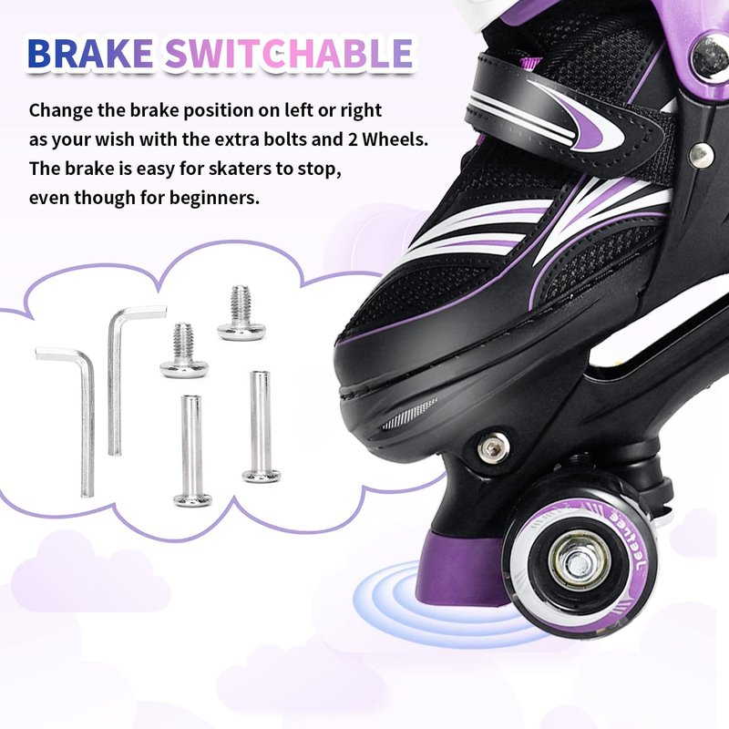 JeeFree Rainbow Unicorn 4 Size Adjustable Light up Roller Skates for Girls Boys for Kids，All 8 Wheels of Girl's Skates Shine,Safe and Fun for Kids