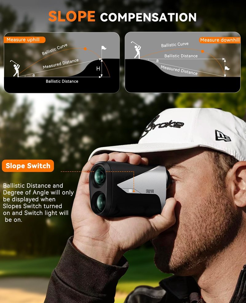 SUNPOW Golf Rangefinder with Slope -1000 Yards Range Finder with Flag Pole Locking Vibration-7X Magnification Rechargeable Golf Range Finders for Hunting