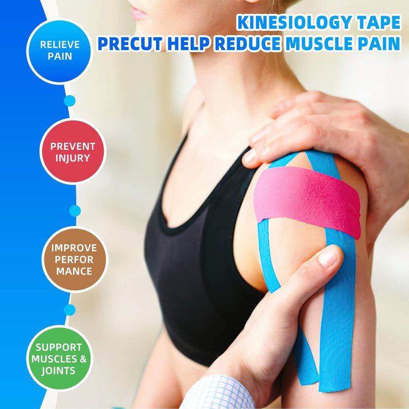 PHYTOP K Tape 12 Roll Pack Athletic Tape - Waterproof Precut Kinesiology Tape (10" Strips) for Knees Shoulders Ankles Elbows, Latex Free Breathable kinesiotape for Sports & Recovery (Mixed Colors)
