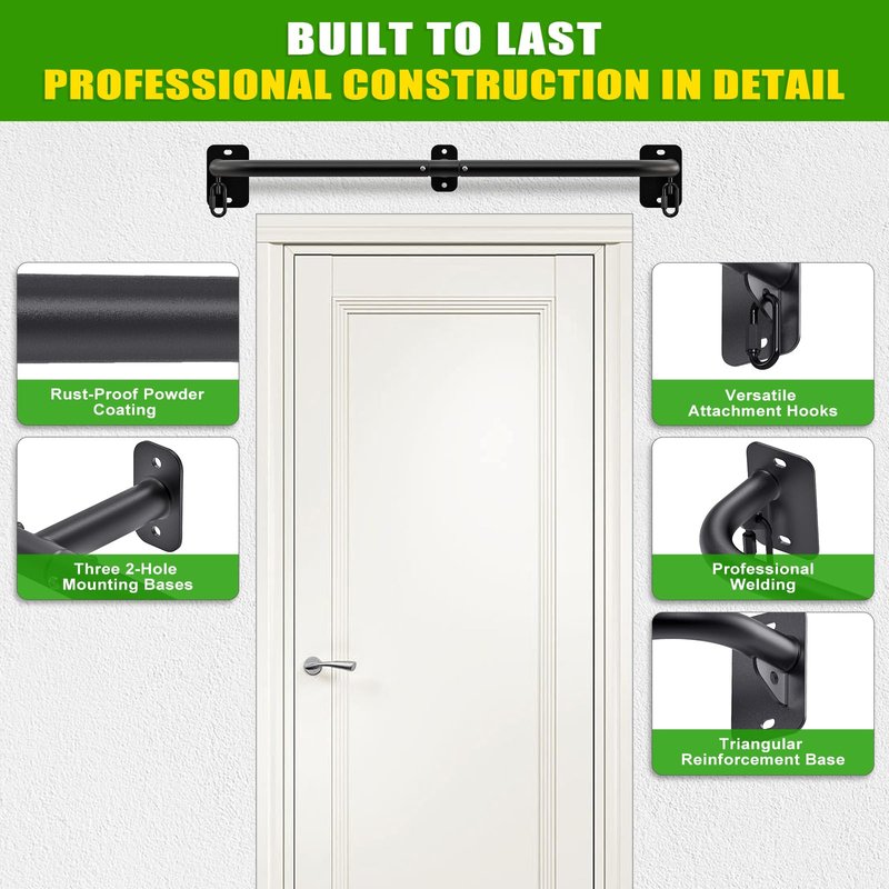 SELEWARE Heavy Duty Wall Mount Pull Up Bar, 450LB Capacity Joist Mount Chin Up Bar for Doorway, Sturdy Steel Construction, w/Resistance Band Hooks, Fits 32" Wall Studs for Home Gym Strength Training