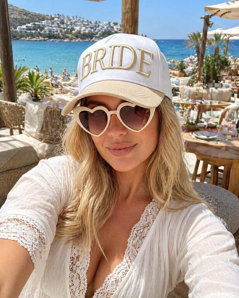 JOYCREDIBLE Bride Trucker Hat Bridal Headwear Bachelorette Party Favors Something Beige Bridal Shower Decorations Wedding