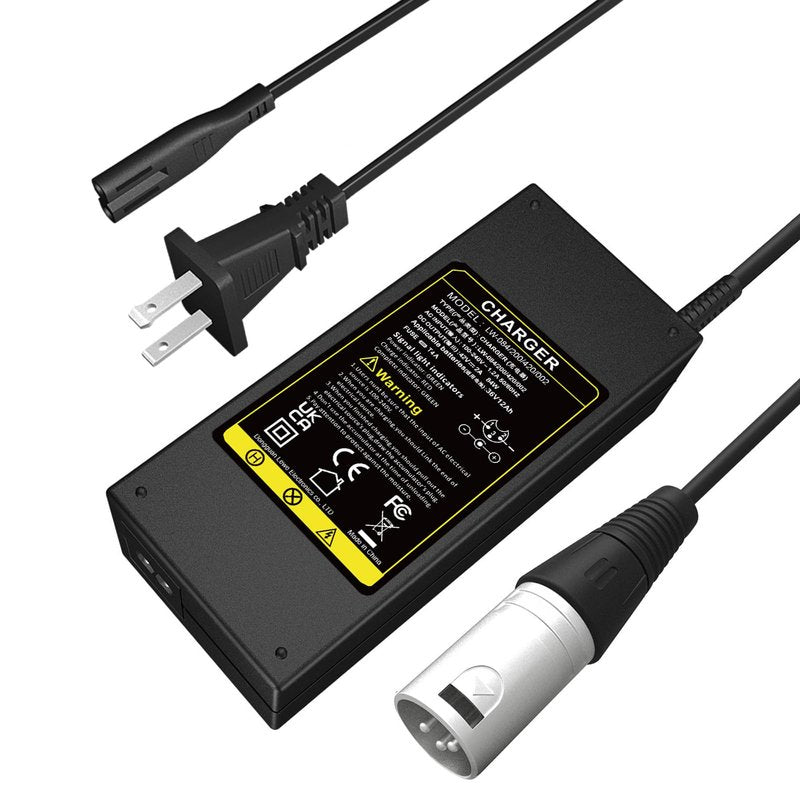 Futurebatt Electric Bike Battery Charger Output 42v 2a with 3-Pin XLR Connector Male for 36V Ebike Battery Adapter Power Cord